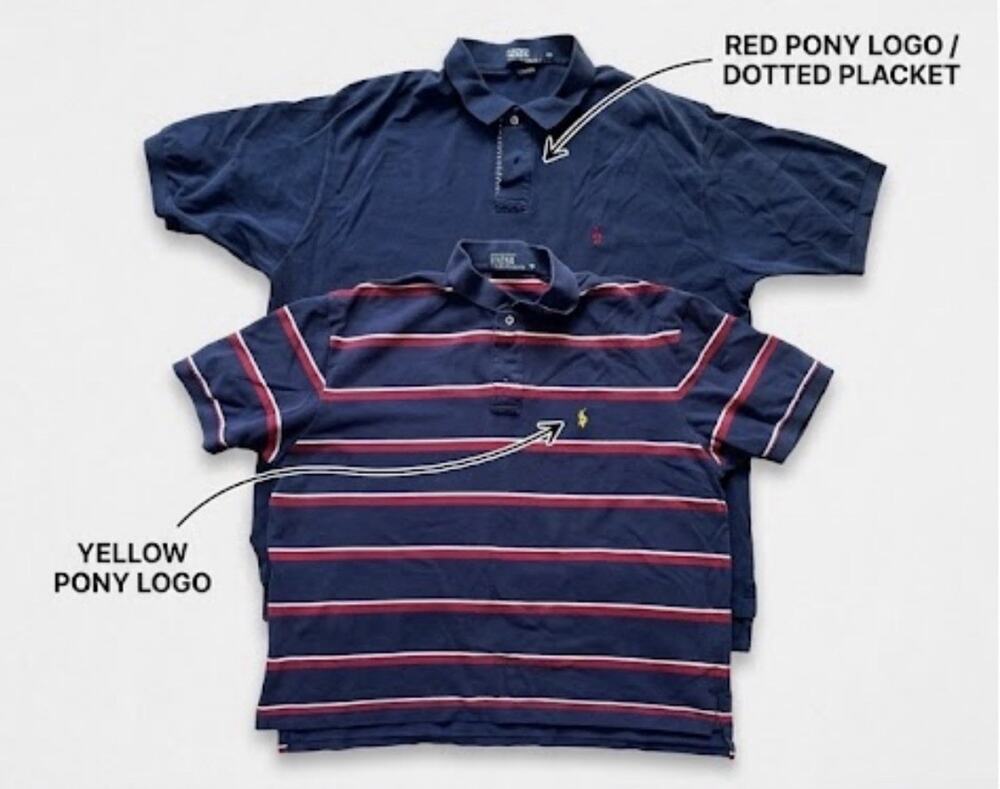Lot 2 Polo Ralph Lauren Y2K Short Sleeve Polo Shirts Mens Large Navy & Striped